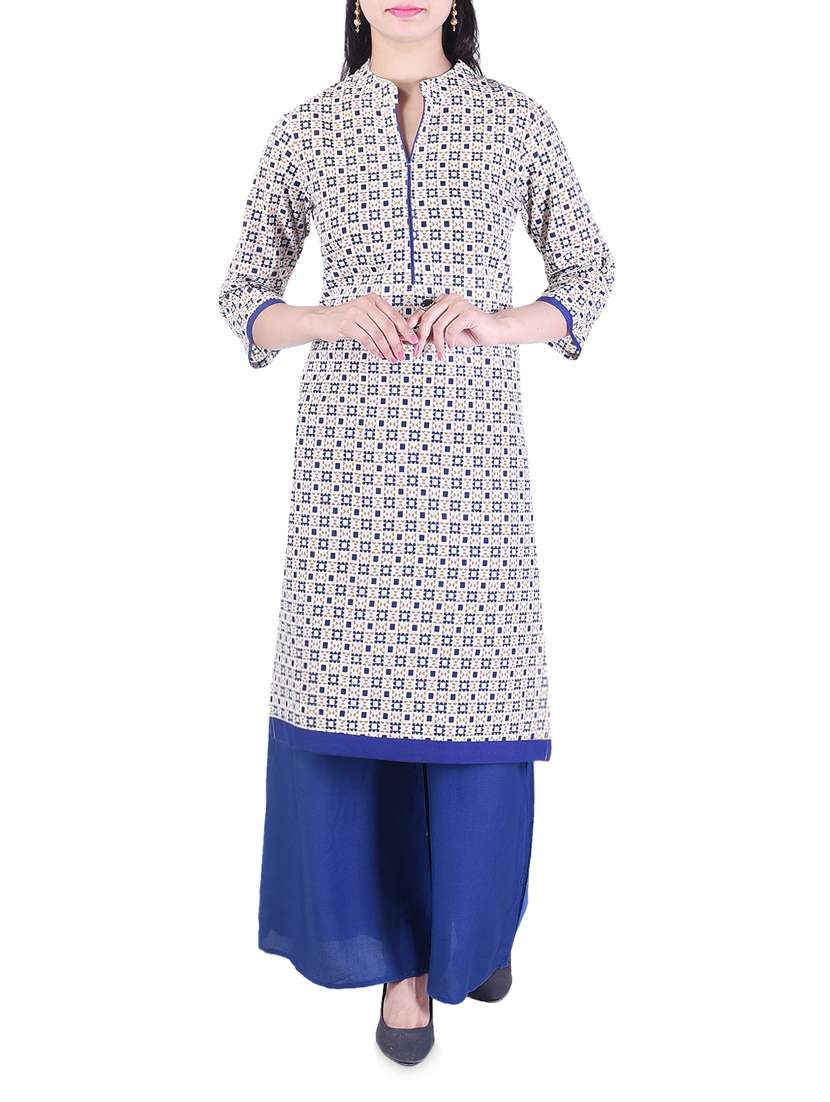 blue cotton straight kurta