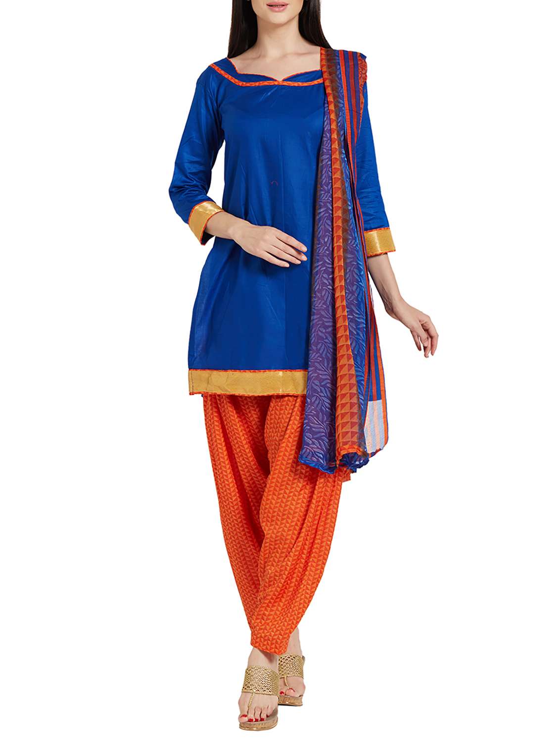 blue cotton patiyala suits unstitched suit