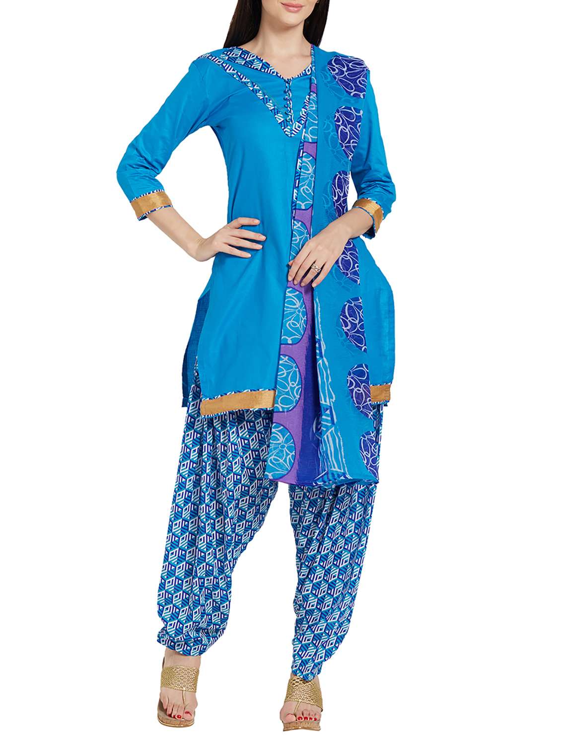 sky blue cotton patiyala suits unstitched suit