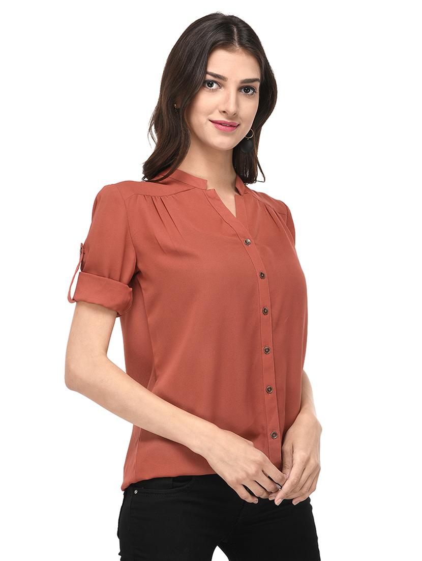brown solid shirt - 14969604 - Standard Image - 1