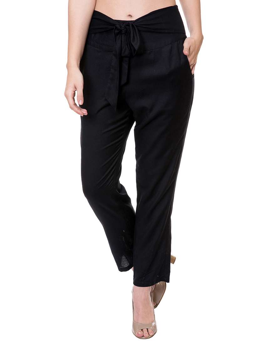 black rayon flat front trouser