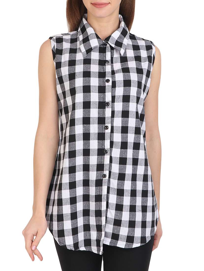 black checkered cotton tunic