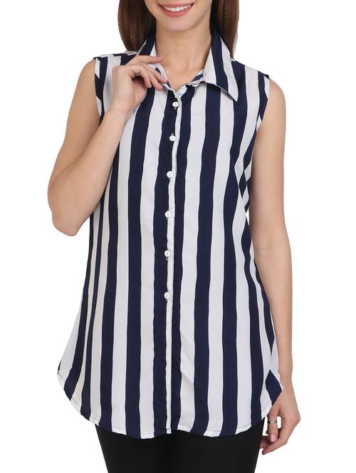 curved hem striped shirt - 14973500 - Standard Image - 0