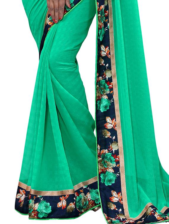 green chiffon bordered saree with blouse - 14974716 - Standard Image - 1