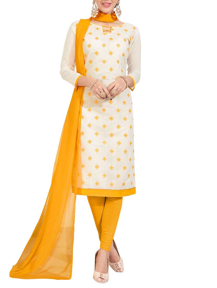 yellow churidaar unstitched suit set