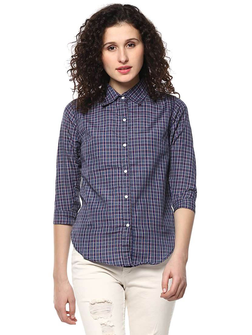 blue checkered cotton shirt