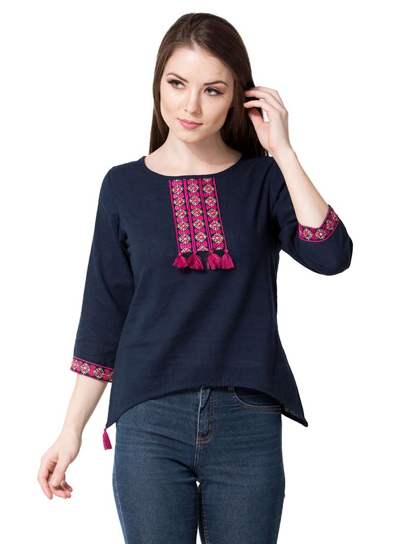 women's asymmetric round neck top