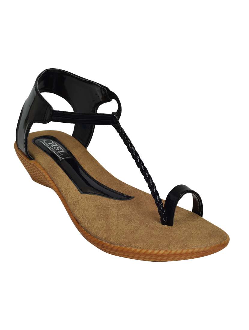 hero shoe line synthetic leather made  black colored wedges for women's