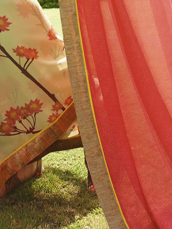 peach georgette half and half saree - 14986539 - Standard Image - 1