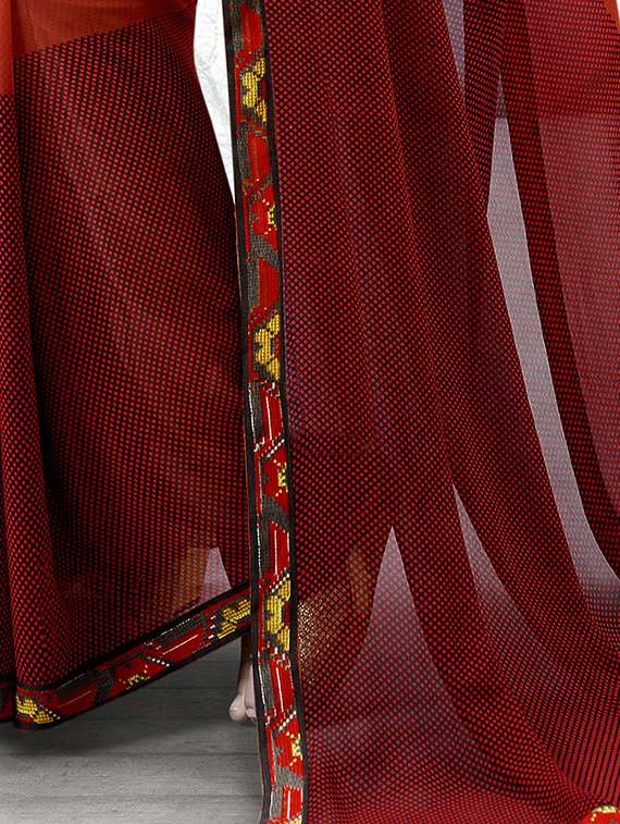 red georgette printed saree with blouse - 14986629 -  Standard Image - 1