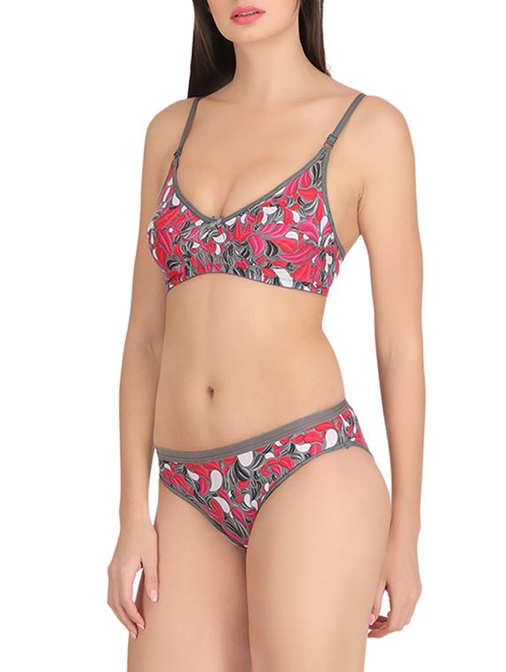 grey blended knit bras and panty set - 14987873 - Standard Image - 1