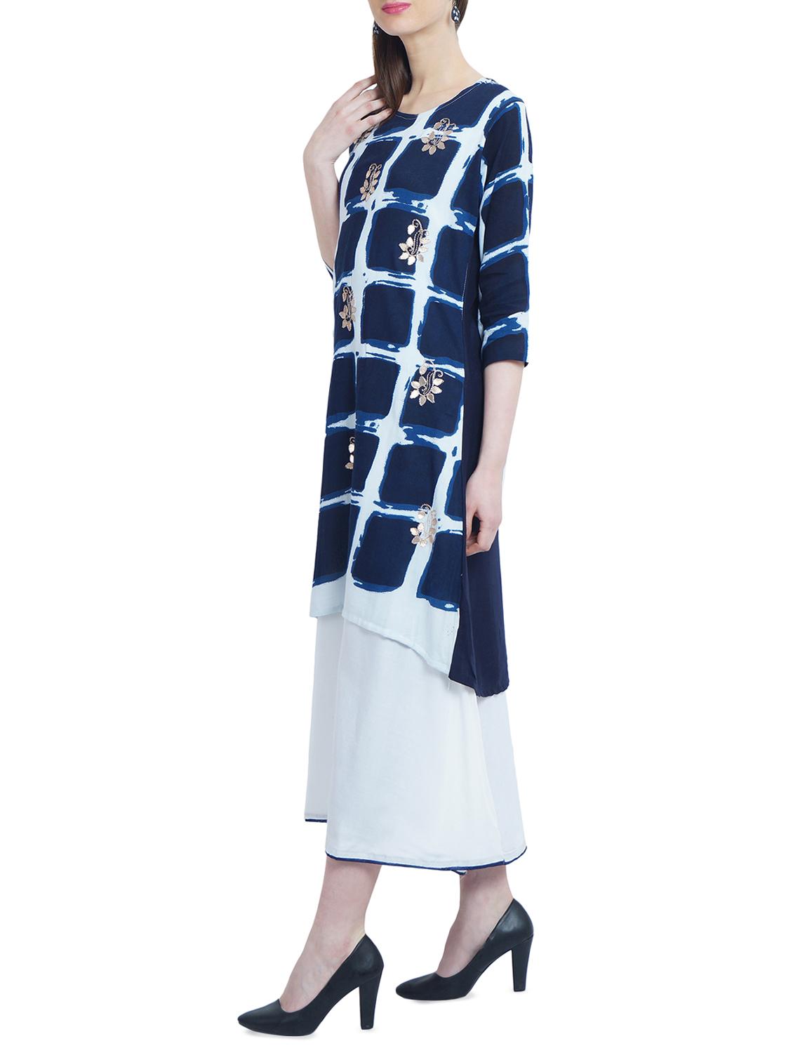 blue rayon layered kurta - 14987888 -  Standard Image - 1