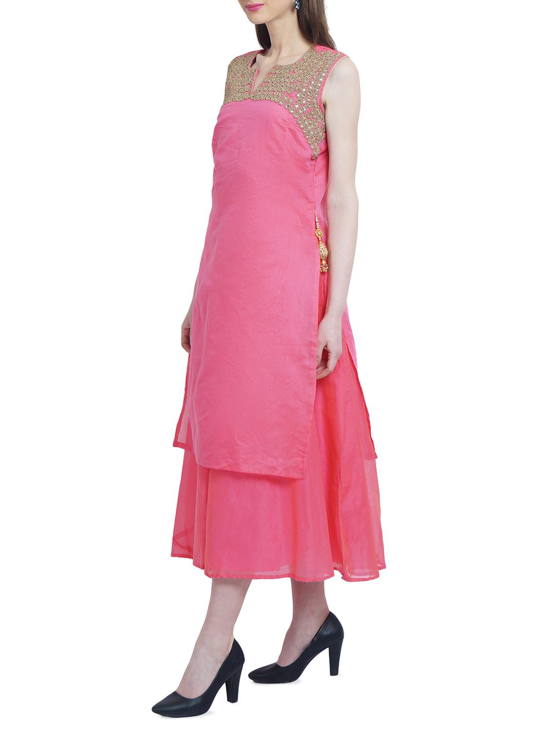 pink rayon layered kurta - 14987889 -  Standard Image - 1