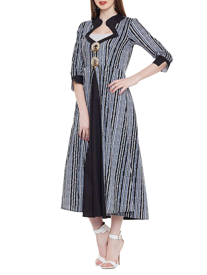 grey cotton aline kurta - 14989598 - Standard Image - 1