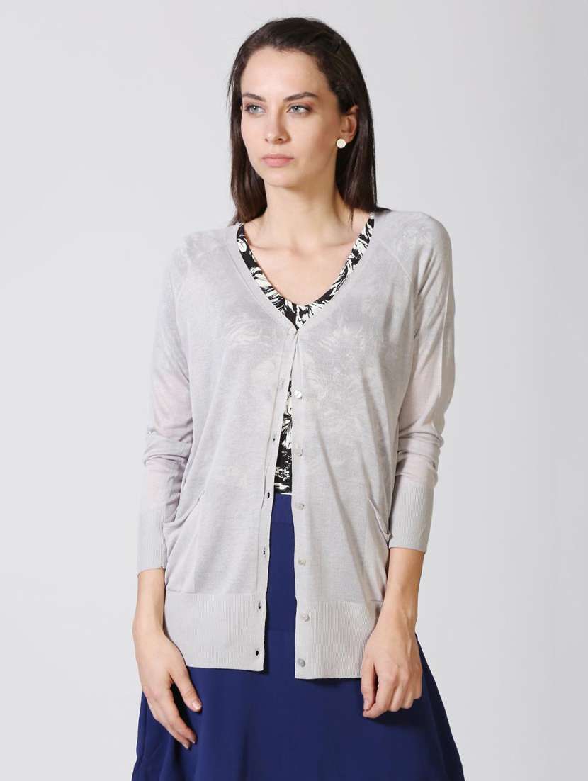 grey solid cardigan
