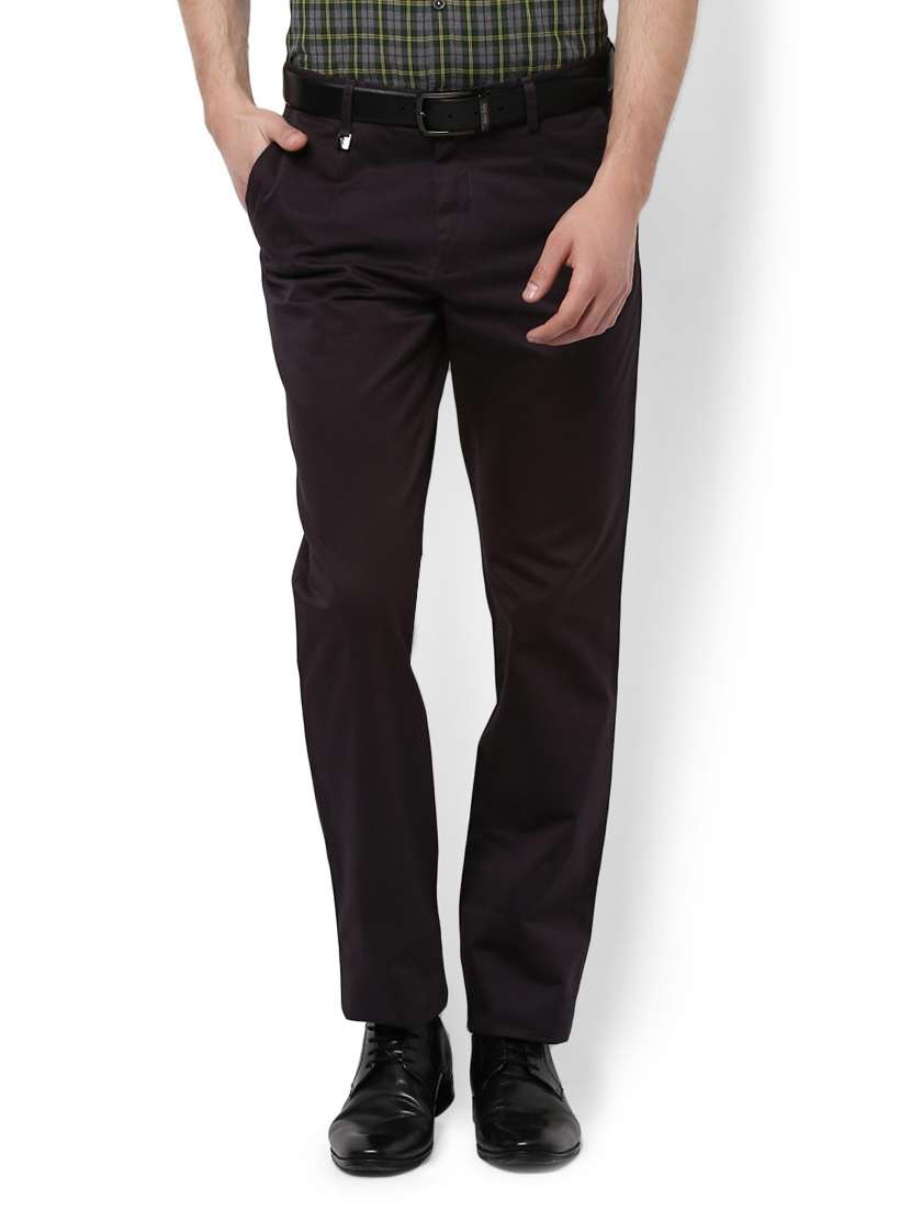 brown cotton flat front formal trouser