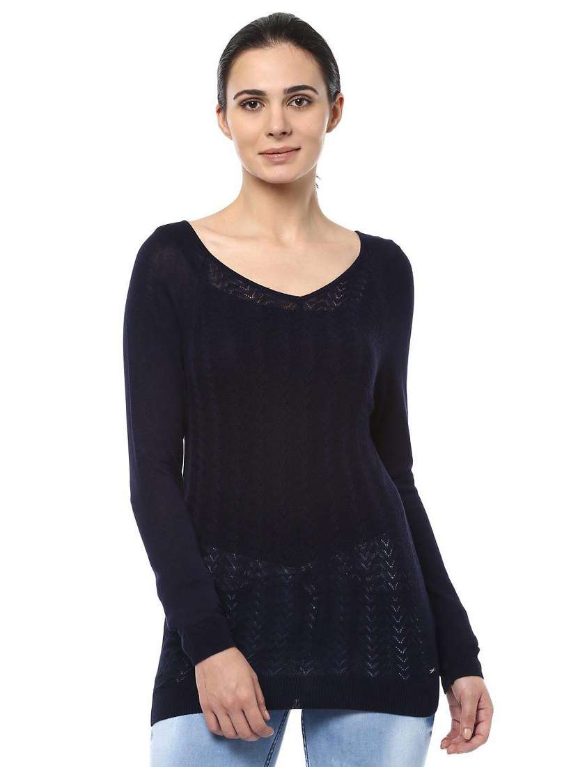 navy blue viscose solid pullover