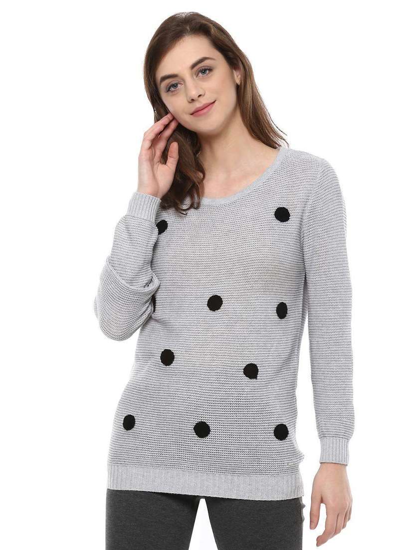 grey cotton polka dotted pullover