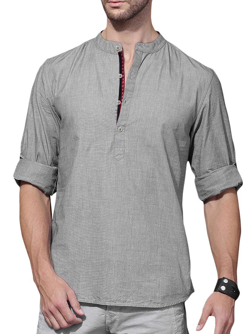 grey solid short kurta