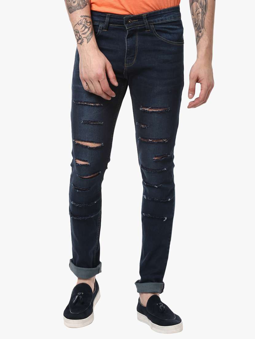 blue cotton distressed jeans