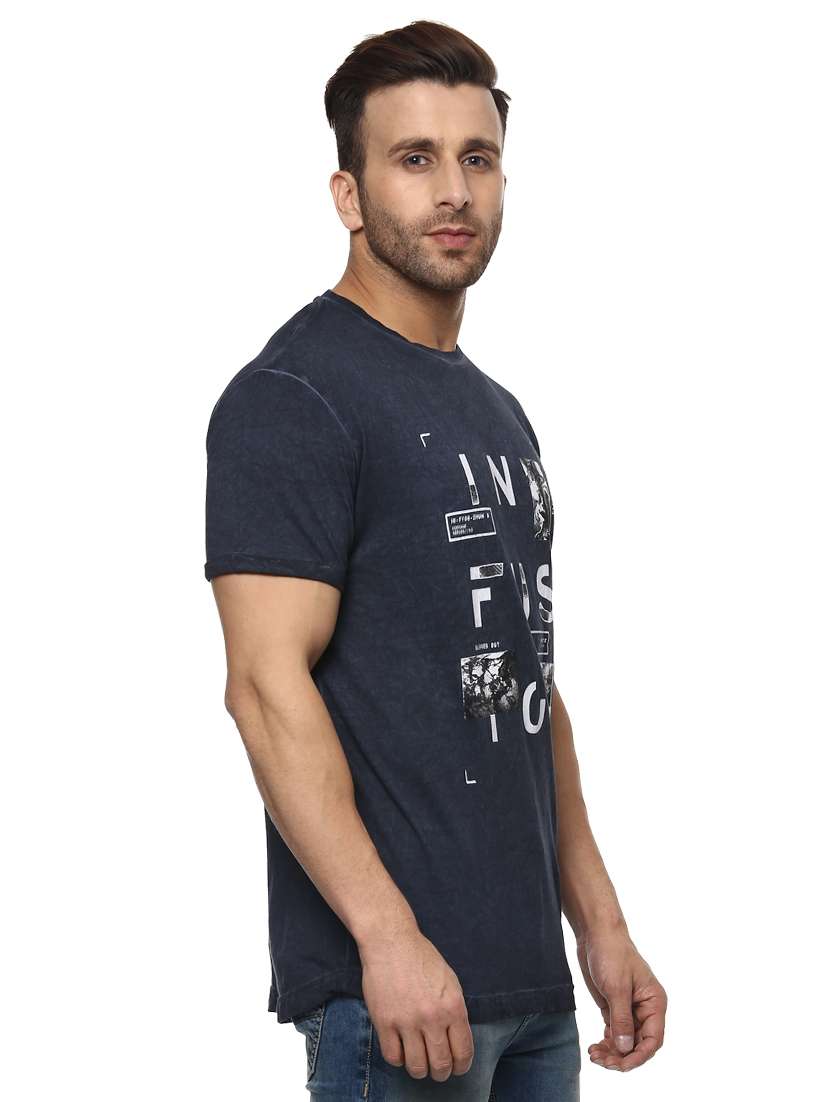 navy blue cotton chest print t-shirt - 14997292 -  Standard Image - 1