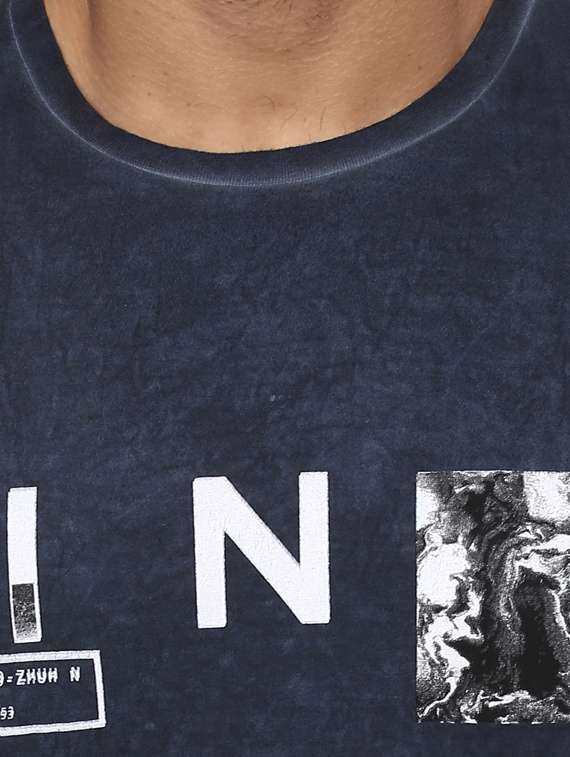 navy blue cotton chest print t-shirt - 14997292 -  Standard Image - 4
