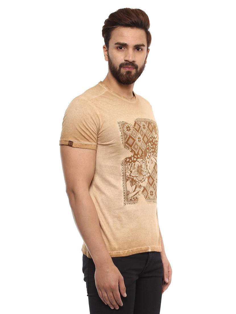 beige cotton front print tshirt - 14997314 - Standard Image - 1