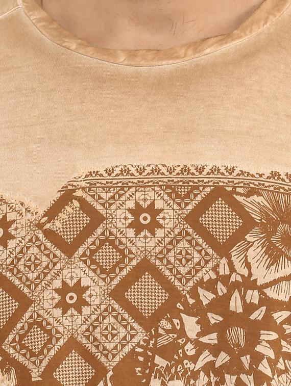 beige cotton front print tshirt - 14997314 - Standard Image - 4