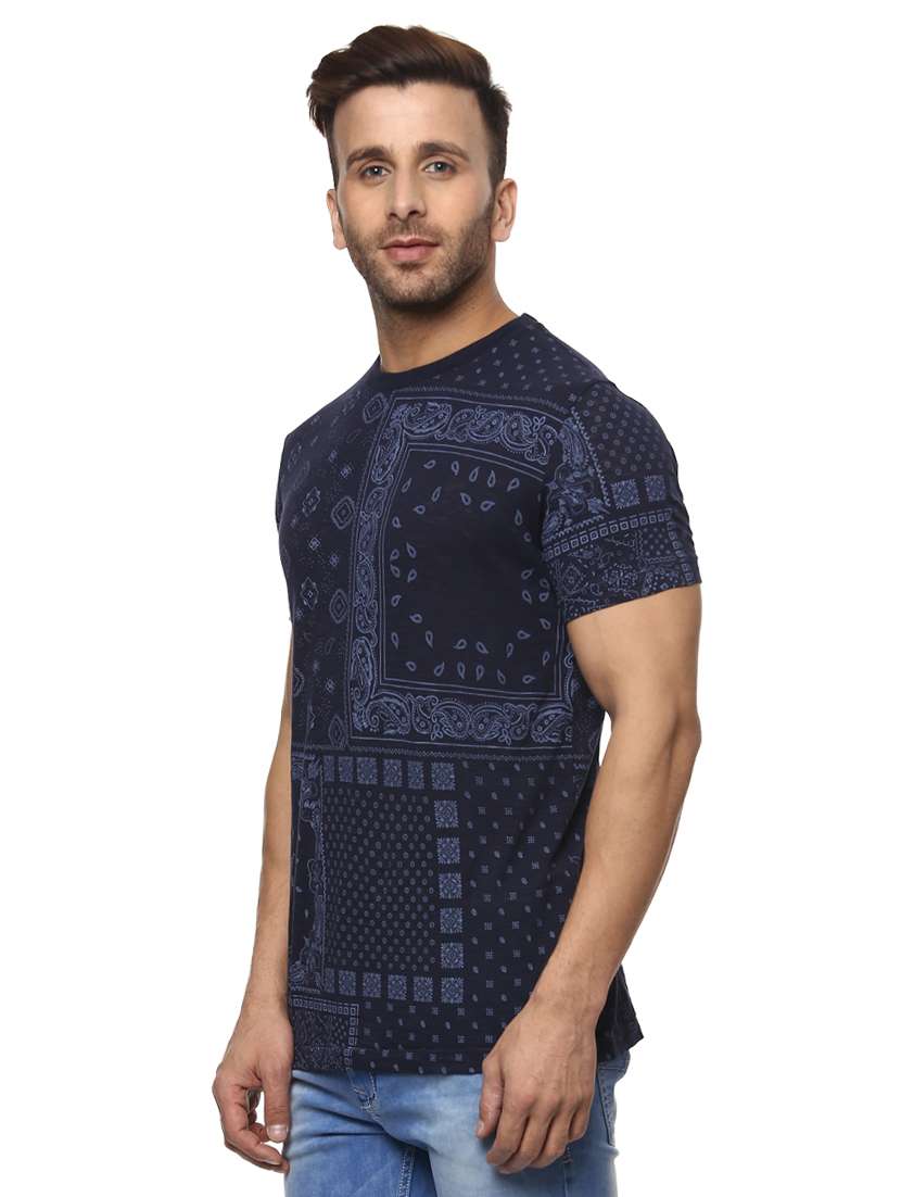 navy blue cotton all over print tshirt - 14997317 - Standard Image - 1