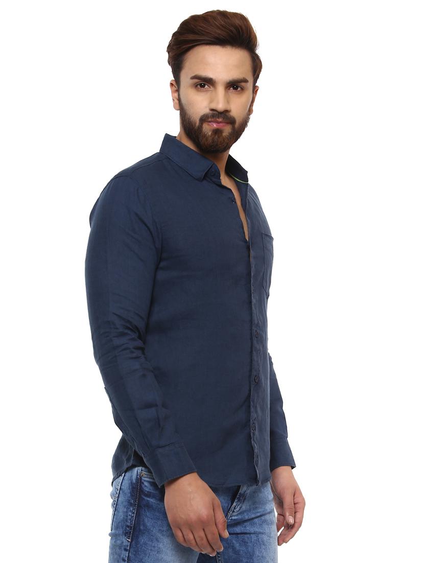 navy blue linen casual shirt - 14997370 - Standard Image - 1