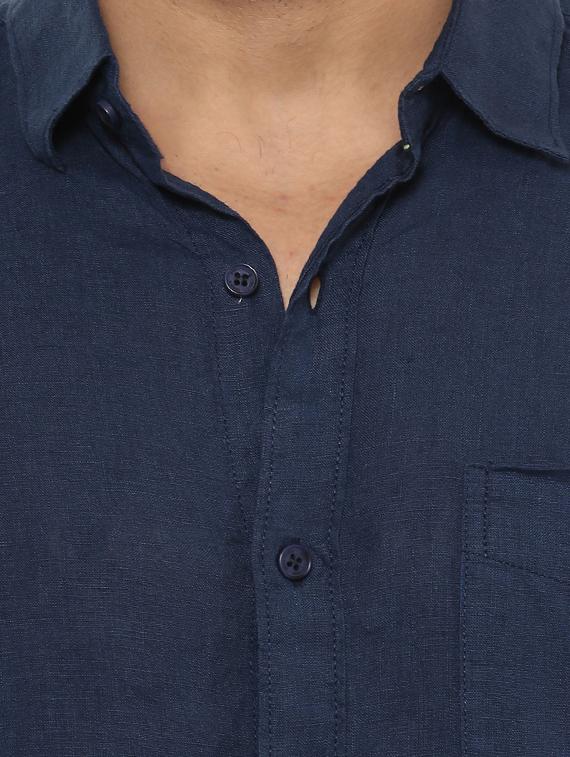 navy blue linen casual shirt - 14997370 - Standard Image - 4