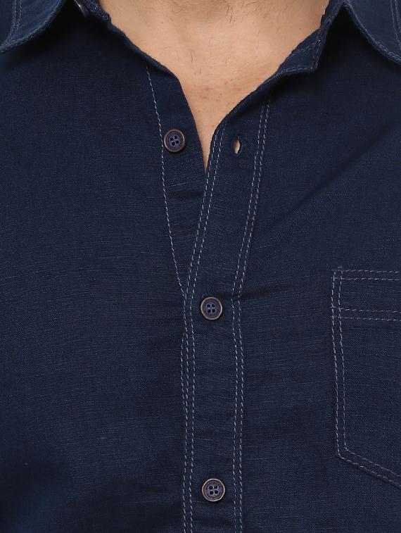 navy blue linen casual shirt - 14997400 - Standard Image - 4