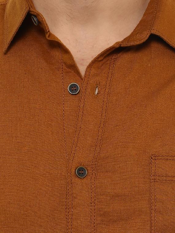 brown linen casual shirt - 14997402 - Standard Image - 4
