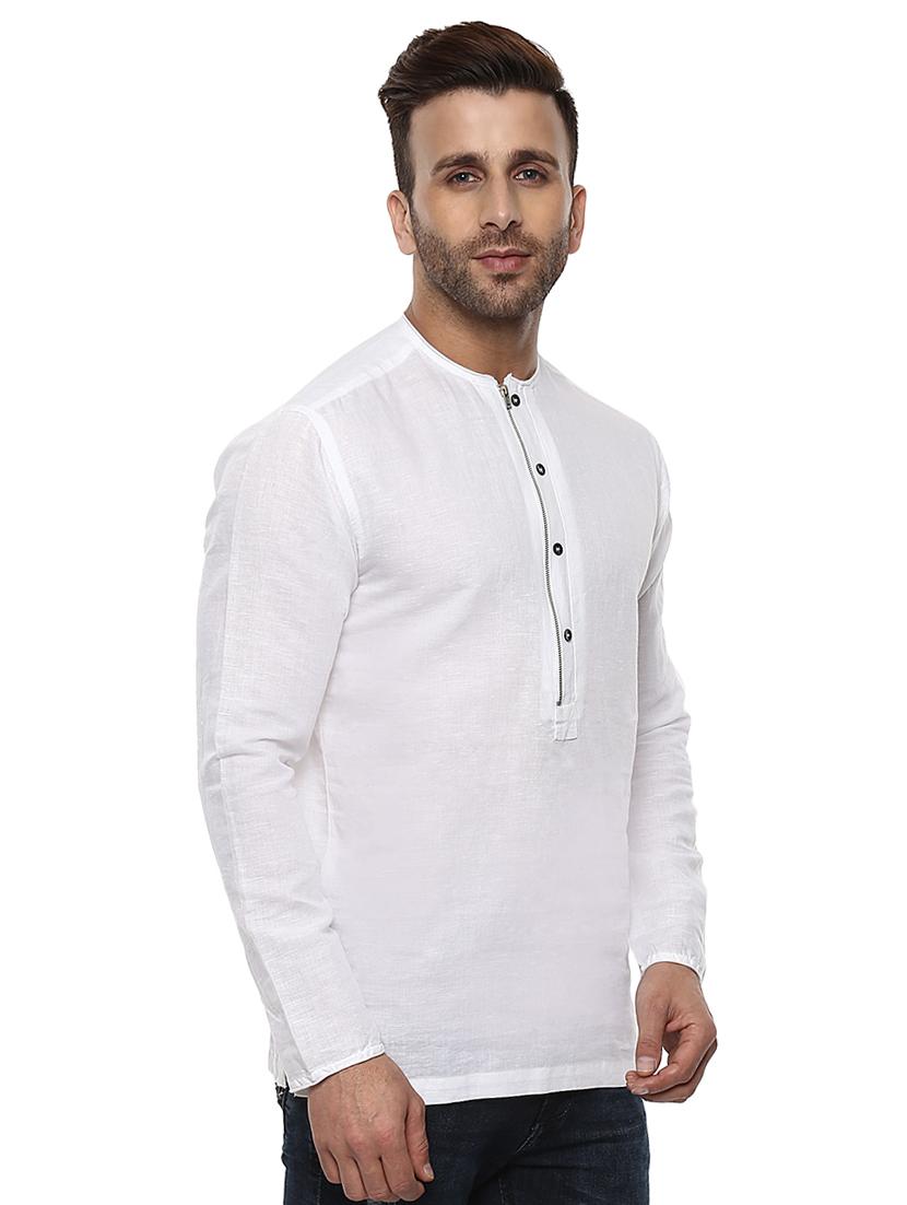 white linen short kurta - 14997494 - Standard Image - 1