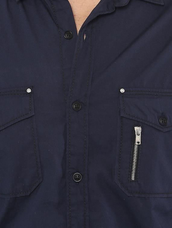 navy blue cotton casual shirt - 14997522 - Standard Image - 4