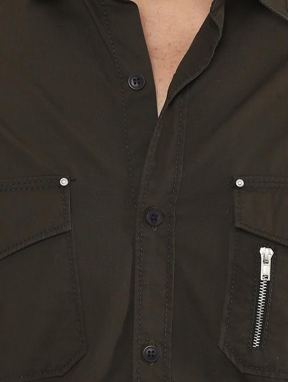 olive green cotton casual shirt - 14997523 - Standard Image - 4