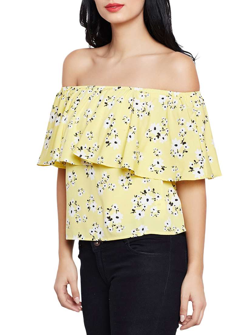 yellow printed ruffled top - 14997801 - Standard Image - 1