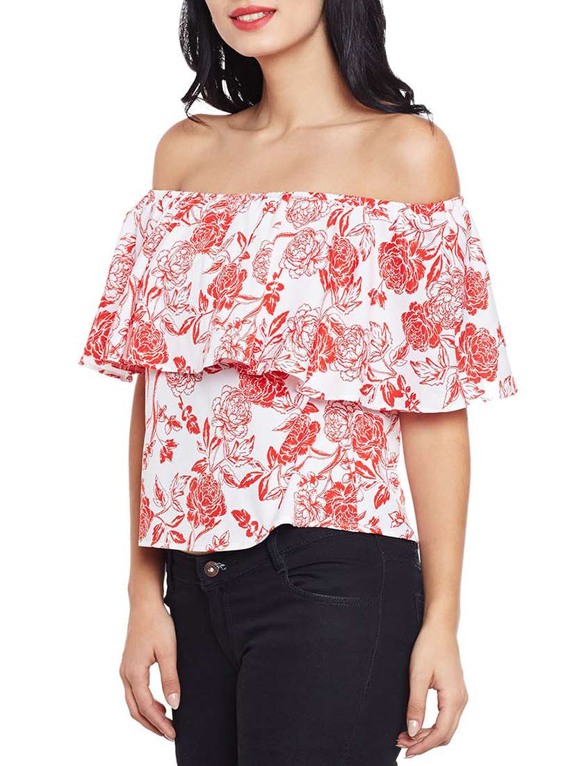 ruffled overlay floral off shoulder top - 14997803 -  Standard Image - 1