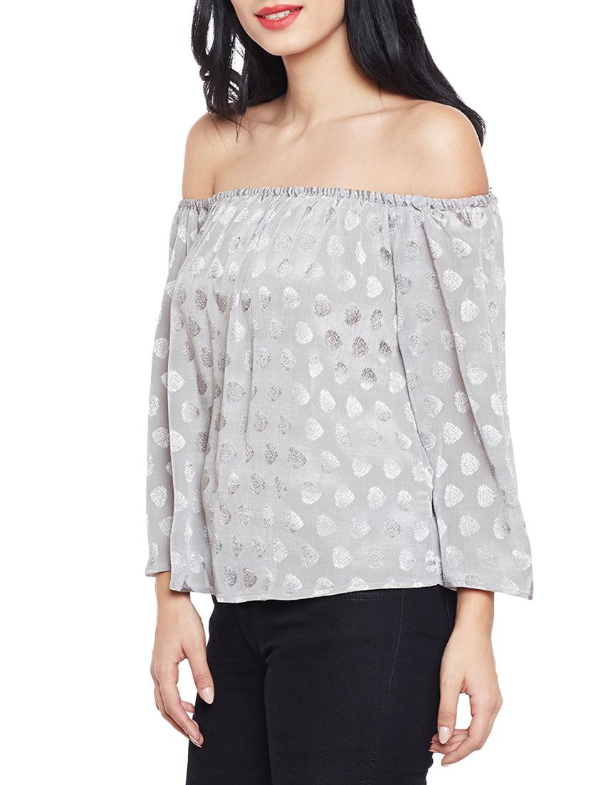 off shoulder jacquard top - 14997809 - Standard Image - 1