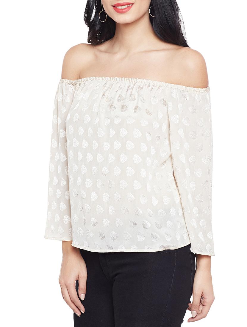 off shoulder jacquard top - 14997810 - Standard Image - 1