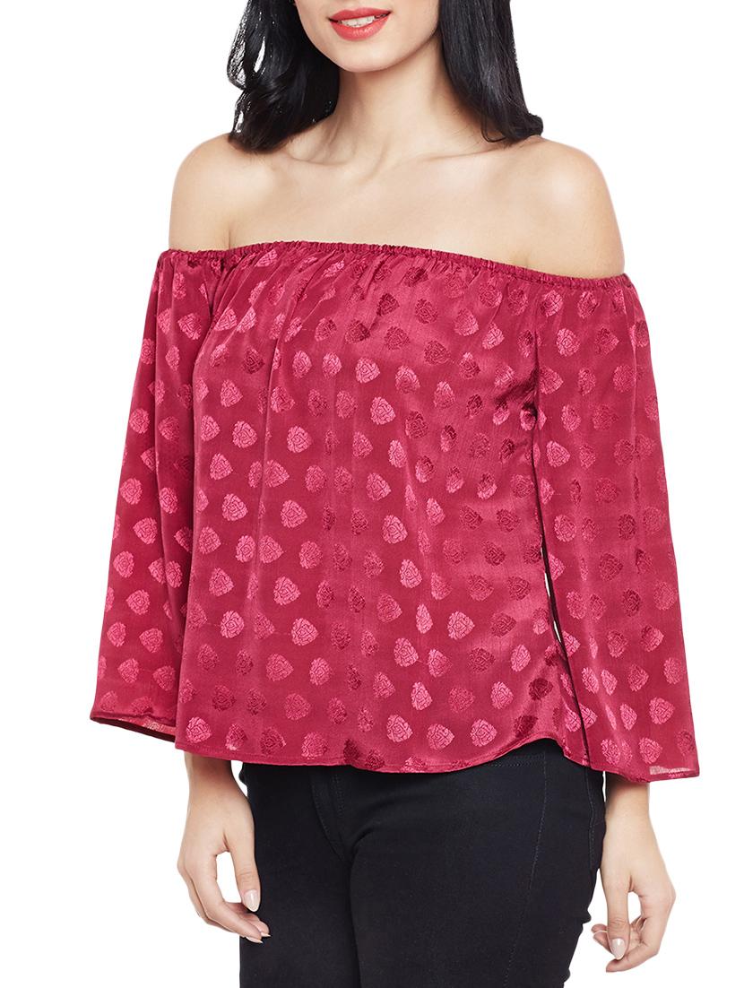 off shoulder jacquard top - 14997811 - Standard Image - 1