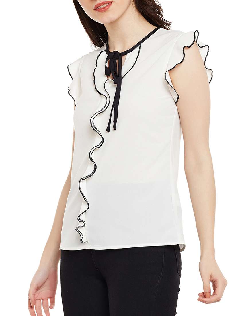 white solid ruffled top - 14997853 -  Standard Image - 1