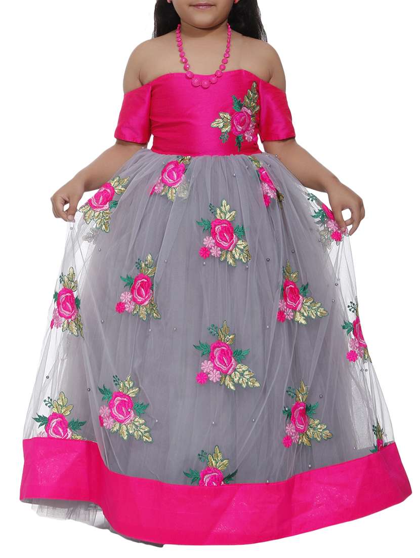 multi colored net gown