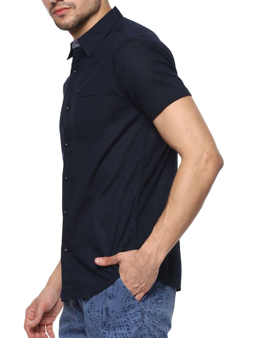 navy blue cotton casual shirt - 15000724 - Standard Image - 1