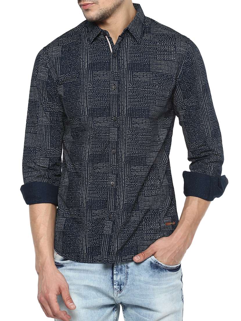 navy blue cotton casual shirt