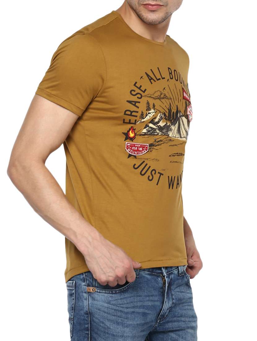 brown cotton chest print tshirt - 15000883 -  Standard Image - 1
