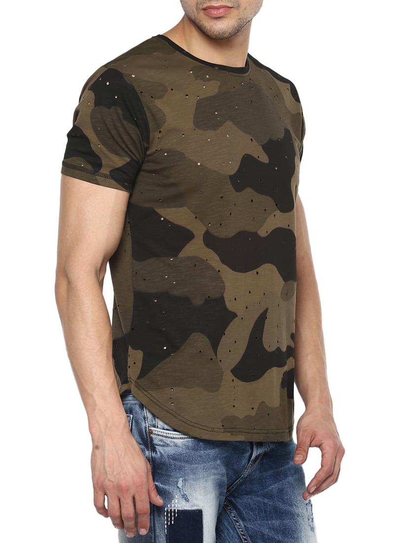 olive green cotton all over print tshirt - 15000896 - Standard Image - 1
