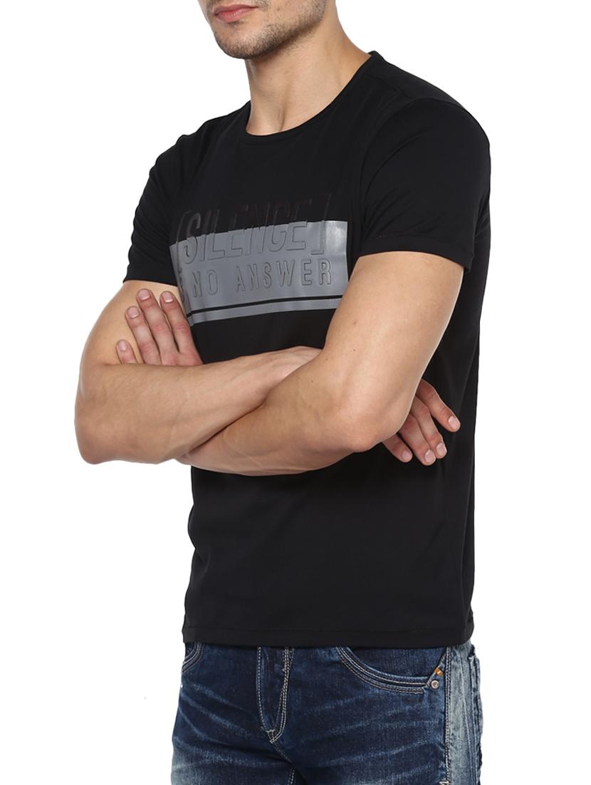 black cotton chest print tshirt - 15000903 - Standard Image - 1