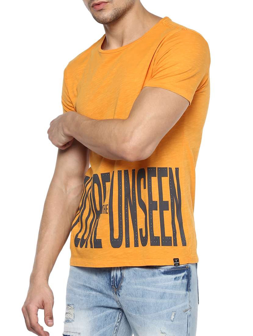 yellow cotton front print tshirt - 15000941 -  Standard Image - 1