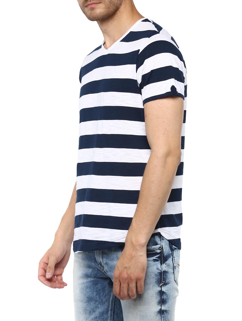 navy blue cotton striped t-shirt - 15000961 - Standard Image - 1